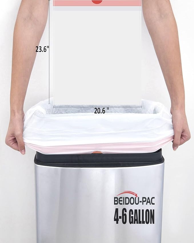 BEIDOU-PAC Trash Bags 4-6 Gallon Drawstring, 150 Count, Multifold Roll Garbage Bags, Medium Kitchen Trash Bags, Odorless & Heavy Duty White Plastic Food Scrap Bags for Bathroom Bedroom Office Waste