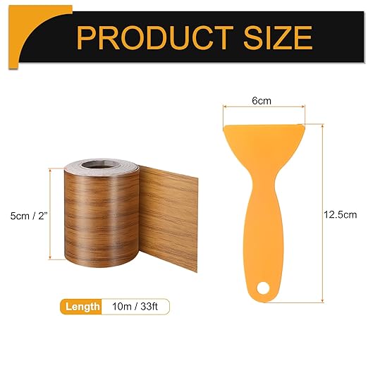 HARFINGTON Wood Grain Repair Tape 2 Inch x 33ft Self Adhesive Repair Patch Tape Simulated Wooden Floor Tapes with Plastic Scraper for Tables Doors Windows Furniture, Dark Brown Wood