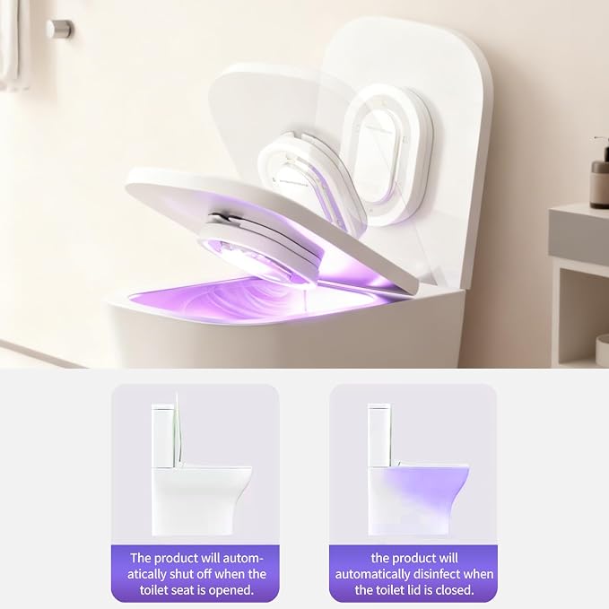 Toilet UV-C 275nm Sanitizer Lamp – Smart Toilet Seat Sanitizer & Odor-Reducing Bathroom Accessory with 2000mAh Rechargeable Battery, USB-C Fast Charging, Easy Tool-Free Installation