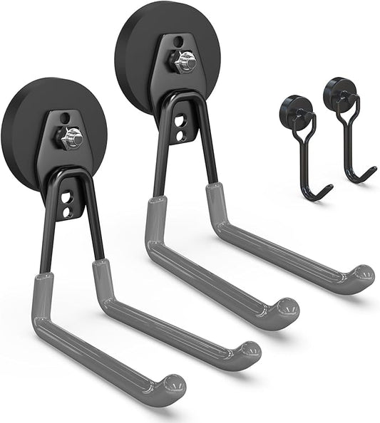3-H Extra Strong Magnetic Hooks,Heavy Duty Large Anti-Slip Magnet Hooks U Shape,No-Drill Tool Holder for Garage,Power Drill,Garden Tools,Hose Storage,2 Pack Gray