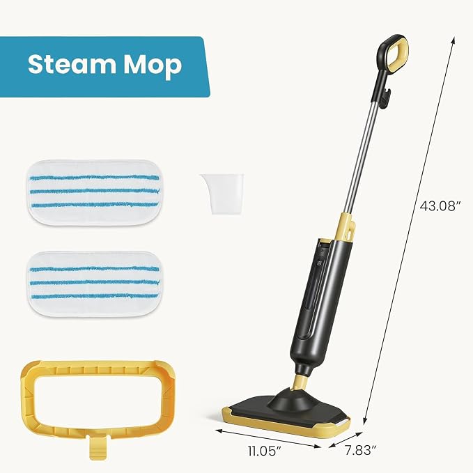 Simple Deluxe Steam Mop for Floor Cleaning, Lightweight Floor Steamer Cleaner Mop - Ideal for Hardwood/Tile/Laminate Floors Carpet, 2 Washable Pad, Black and Yellow