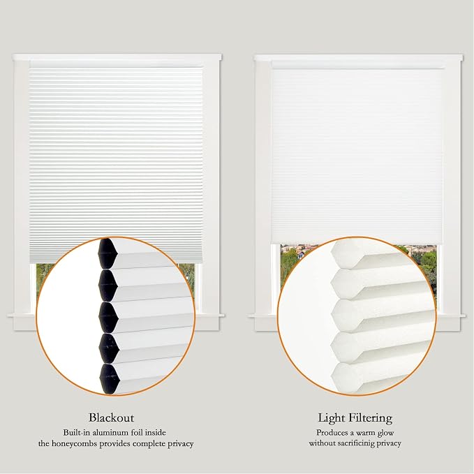Persilux 100% Blackout Cordless Cellular Shades & Blinds Honeycomb Blinds Bottom up Thermal Insulated Window Shades for Home, Windows and Kitchen, White, 35" W x 54" H