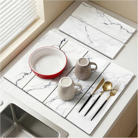 Large Stone Dish Drying Mat for Kitchen Counter,24"(L)×16"(W),Quick Dry Super Absorbent Drying Matt Kitchen Counter,Collapsible Diatomaceous Earth Dish Mats,for Dishes Bottles Cups,Any Countertop