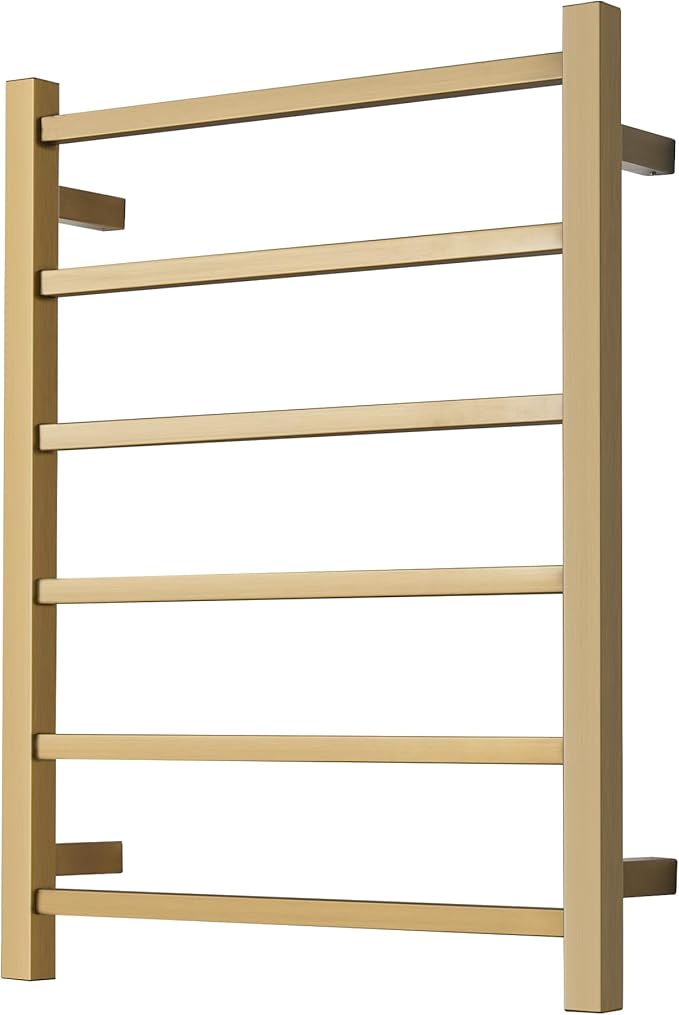 Electric Heated Towel Warmer - Wall Mounted Bathroom Towel Rack, Plug-in Design & Brushed Stainless Steel 6 Bar Gold with Single Press