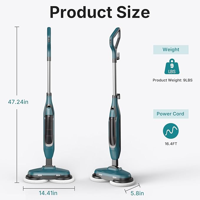 OLIXIS Steam Mop, All-in-One Scrubbing Steam Mops for Floor Cleaning with Rotating Pads, Floor Steamer with 2 LED Lights, 4 Cleaning Modes, Swivel Steering, 16.4 FT Cord, Safe for Hardwood and Tile