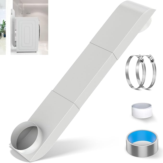 Adjustable Periscope Dryer Vent, 29-45" Telescoping Stainless Steel Dryer Vent Connector Kit for Tight Spaces, Flat Slim Universal Duct Dryer Vent Pipe Hose 4 Inch Dryer Exhaust Vent (White)