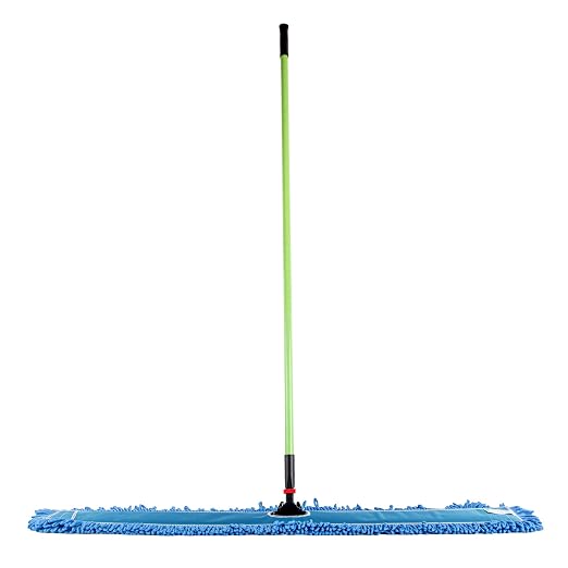 Restaurantware-Clean Tek Professional 48.03 x 5 Inch Dry Floor Mop, 1 Reusable Dust Mop - 64-Inch Handle, Secure Attachment, Blue Microfiber, Machine Washable, for Floor, Cleaning Home Or Office
