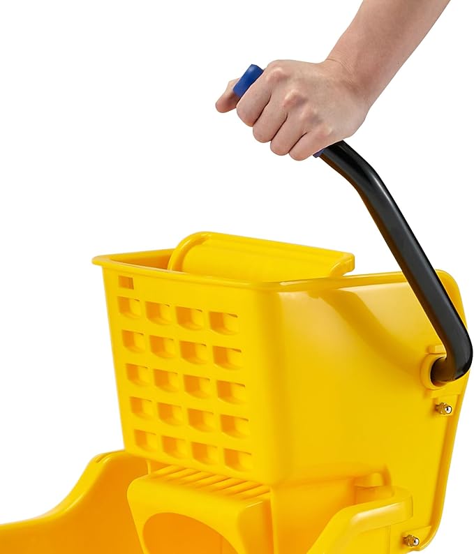 Commercial Mop Bucket with Side Press Wringer on Wheels, 35 Quart Capacity for Floor Cleaning, Kitchens, Restaurants, and Janitorial Use, Yellow