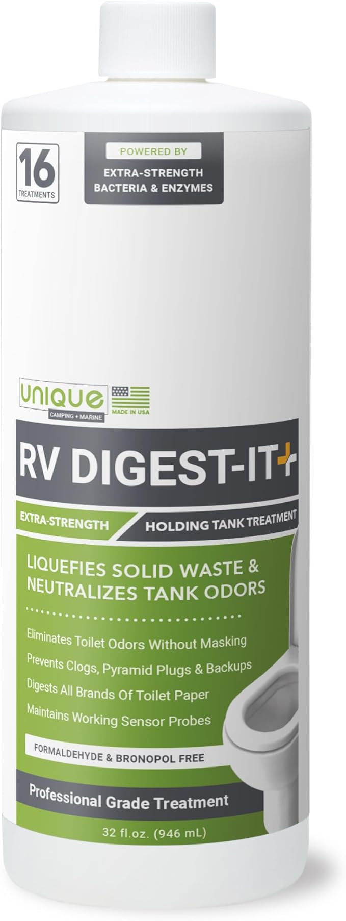 Unique RV Digest-It Plus - RV Holding Tank Treatment Eliminates Odor, Liquifies Waste and Toilet Paper, RV Waste Digester (32 oz)