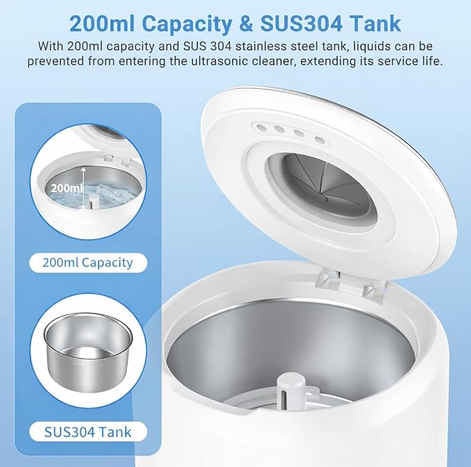 Ultrasonic Retainer Cleaner Machine, 45kHz Dental Cleaning Pod with 200ML Capacity, Deep Cleaning for Dentures, Aligners, Mouth Guards, Night Guards, Toothbrush, Braces & Jewelry | Ultrasonic Deep Cleaning With UV Lamp