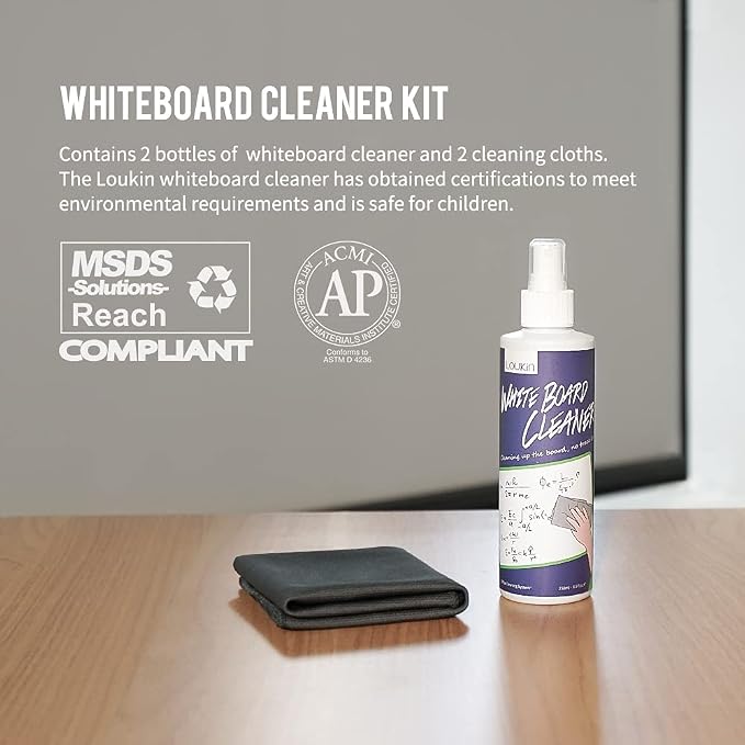 loukin | Non-toxic Whiteboard Cleaner Kit (8.5 fl oz) 2 Pack & Magnetic Cleaning Cloth 2 Pack & Whiteboard Cleaner (3.4 fl oz) 1 Pack