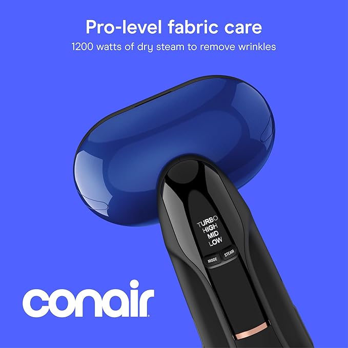 Conair 2-in-1 Handheld Steamer and Iron for Clothes, Turbo ExtremeSteam 1875W Garment Steamer and Clothing Iron,Black / Blue | Versatile Vertical or Horizontal Steam Iron with Smart Sensor and 4 Steam Levels, Blue, GS108L