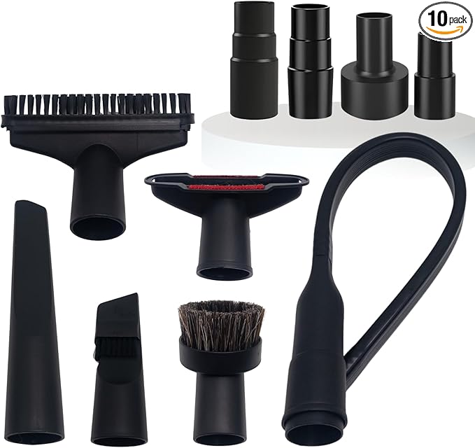 Vacuum Attachments & Brushes Kit with Universal Hose Adapter – Vacuum Attachments Compatible with Shop Vac Hose 2-1/2'', 1-3/8" & 1-1/4'' - Horse Hair Dust Brush, Upholstery Tool and More