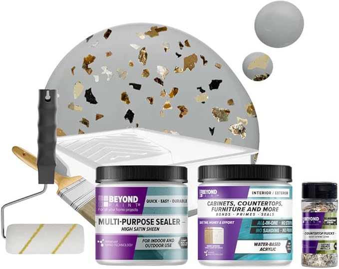 Beyond Paint Oxford Bronze Flecks Countertop Makeover Kit with Paint, Sealer, Flecks, and Tools for Countertops, Soft Gray