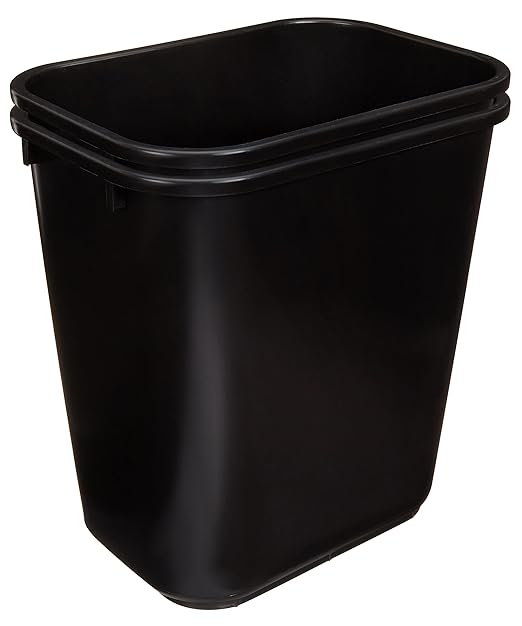 Amazon Basics Rectangular Plastic Office Wastebasket, 7 Gallon, Easy to Clean, Black, Pack of 2