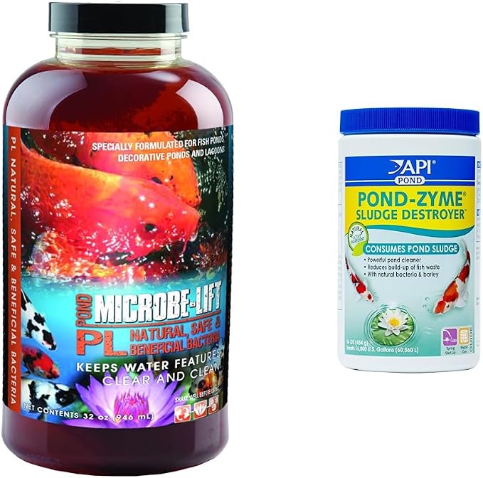 MICROBE-LIFT and API Pond-Zyme Pond Cleaners, Bacteria, and Sludge Reducers (32 Fl Oz, 1 Lb)