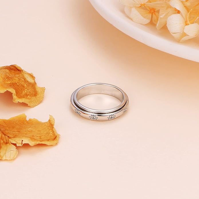 S925 Sterling Silver Spinner Fidget Anxiety Worry Relieving Boredom ADHD Autism Band Rings