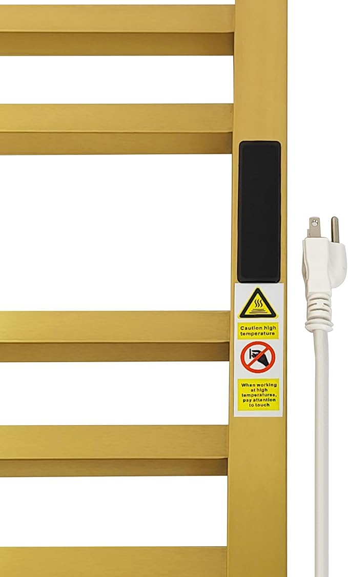 Luxury Heated Towel Rack for Bathroom, Wall Mounted Electric Towel Warmer Racks with Timer & Temperature Multi-Level Adjustable, 10 Bar Stainless Steel Towel Heater for Bathroom (Brushed Gold)