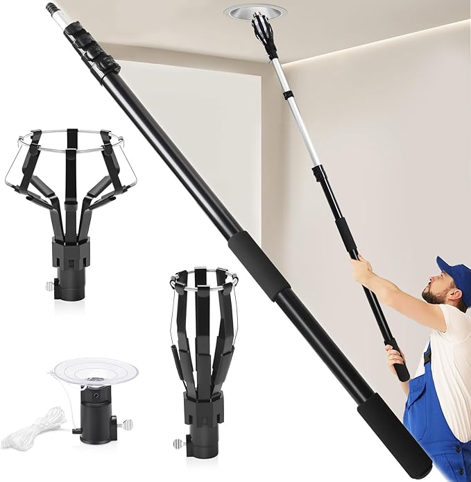 GADFISH 26FT Reach Light Bulb Changer for High Ceilings, 5-20FT Extension Pole, High Ceiling Light Bulb Changer Pole with Baskets and Suction Cup for High Ceilings and Recessed Lights