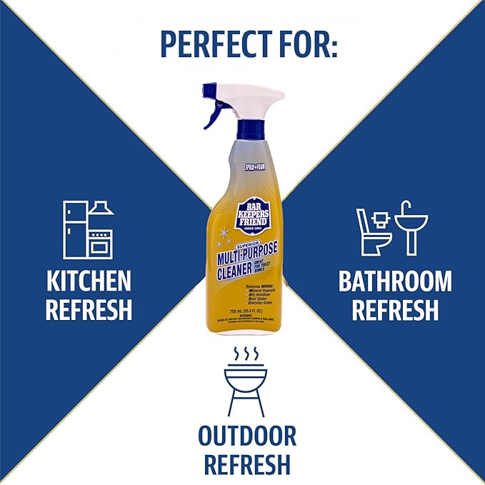 Bar Keepers Friend Spray + Foam Multipurpose Cleaner, 25.4 oz x 2, Surface Cleaner Removes Rust Stains, Mineral Deposits, Soap Scum, Grime & Tarnish
