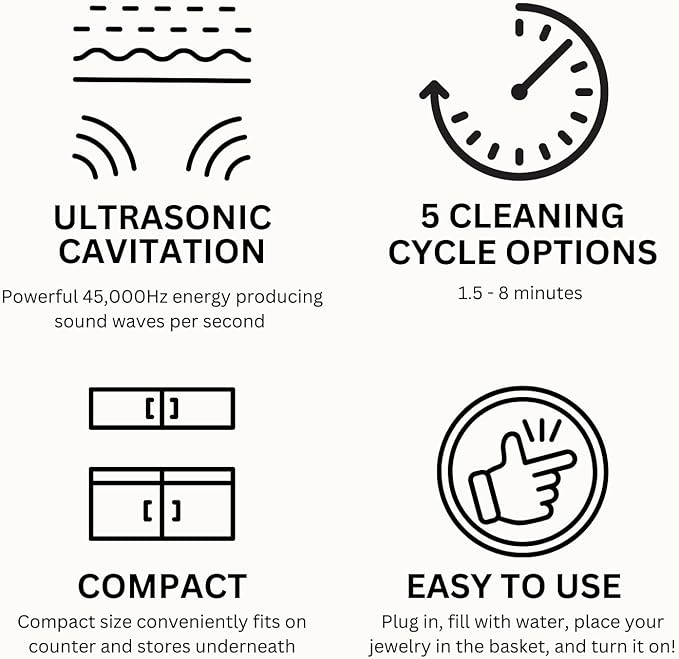GemOro LUXESPA | Personal Ultrasonic Jewelry & Eyeglass Cleaner with 5 User-Programmable Timed Cleaning Cycles | Professional Performance Machine for Rings Watches Glasses Earrings Retainers