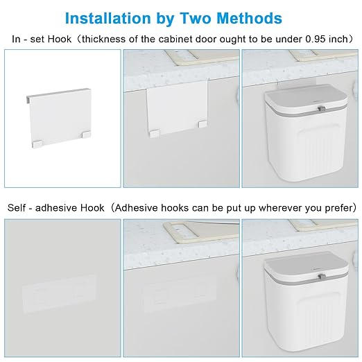 Naisu 3 Pack 1.12 Gallon Kitchen Garbage Bin for Counter Top or Under Sink, Stick on the Wall，Hanging Small Trash Can with lid for Cupboard/Bathroom/Bedroom/Office(White)