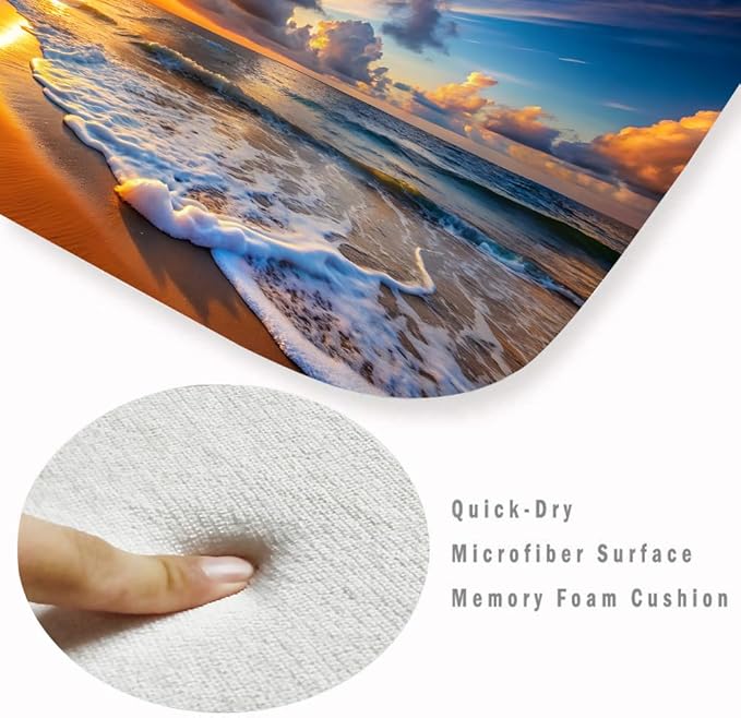 WODEJIA Non Slip Bath Rugs Sponge Foam for Bathroom,Flannel Mat Rug for Living Room, Absorbent Water Clearance MatS for Forlaundry Room and Kitchen, Sunset Beach Decor Welcome Mat 47x18 Inches