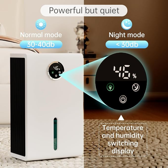 Dehumidifier for Home 1000 sq.ft Auto Shut Off Energy Saving & Quiet Design w/ 95 OZ Water Tank w/ 7 Colors LED Light w/Touch Screen Humidity Display Portable for Bedroom Bathroom Basement