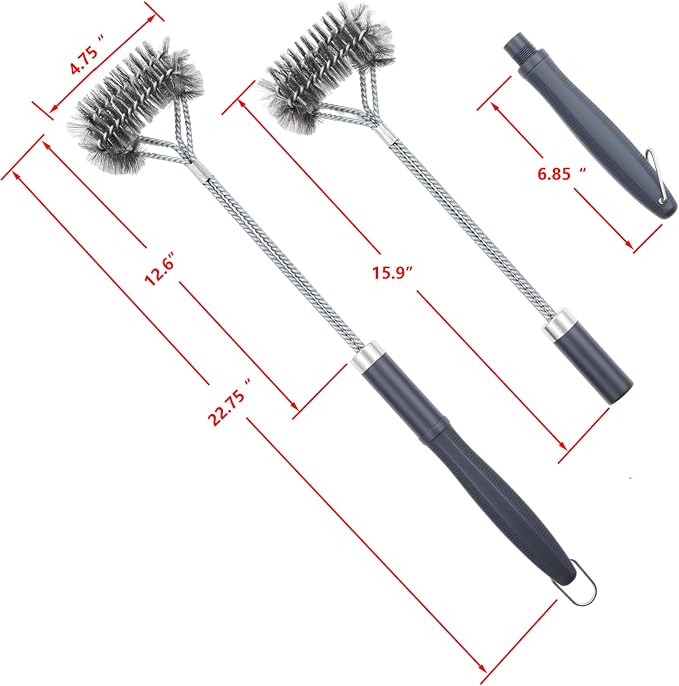 SUNRISE Fryer Brush with Long Handle (Stainless Steel with Plastic Handle, Double Brush)