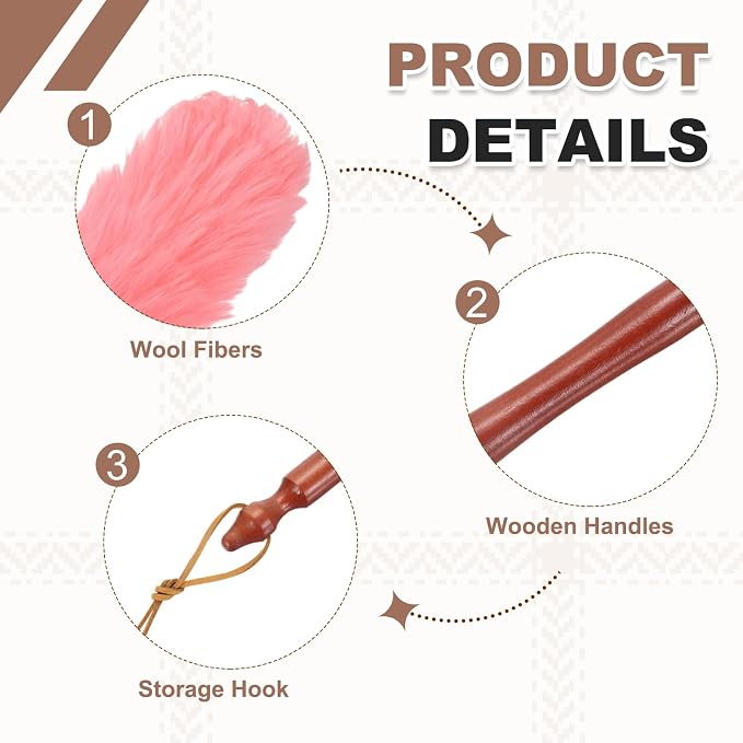 uxcell Wool Duster, 20.5" Natural Feather Cleaner Household Cleaning Duster with Solid Wooden Handle for Cleaning Fans Window Blinds Shelves Furniture, Pink