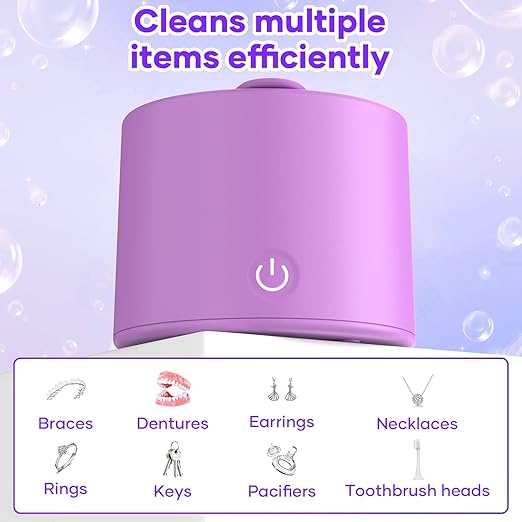 Ultrasonic Cleaner for Retainers & Aligners - 50kHz Dental Pod for Invisalign, Braces, Dentures, Night Guards, 200ml 3 Modes, Deep Clean for Fresh Retainers, Light Purple