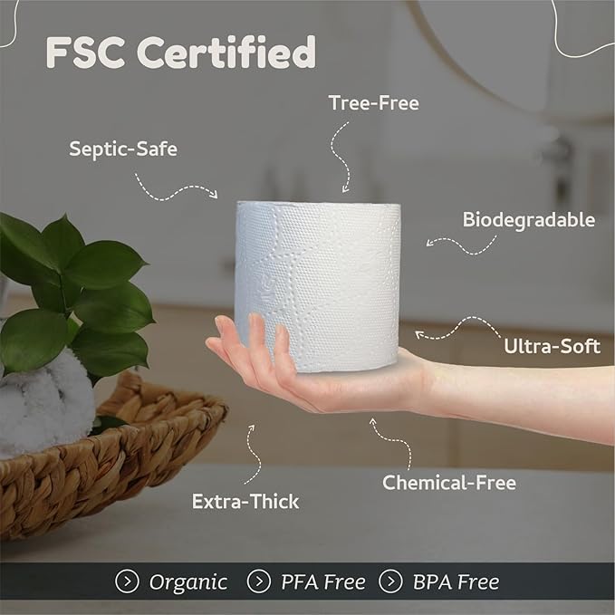 Bamboo Toilet Paper - Organic Ultra Soft 3 Ply - Chemical & PFAS Free, Non-Toxic - 350 Sheets, 24 Pack - Septic Safe, Sustainable - Plant Trees Initiatives with Each Purchase