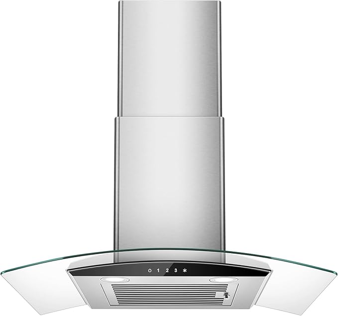 Tieasy Range Hood 30 Inch, 450 CFM Wall Mount Kitchen Hood with Ducted/Ductless Convertible Stainless Steel Filter Range Hoods 3-Speed Touch Control LED Lights