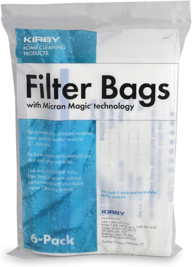 Kirby 204811 Filter Bag Six Pack Micron Magic HEPA (6 Bags Plus 2 Belts)