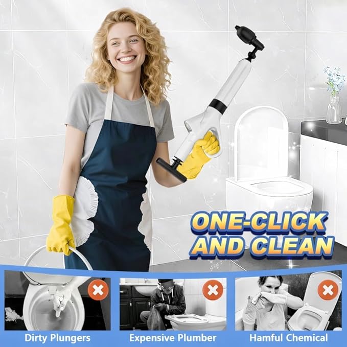 Toilet Plunger,High Pressure Toilet Plunger Heavy Duty,Toilet Auger Air Drain Blaster with Pressure Gauge,Toilet Unclogger for Bathroom and Plumbing Clogs