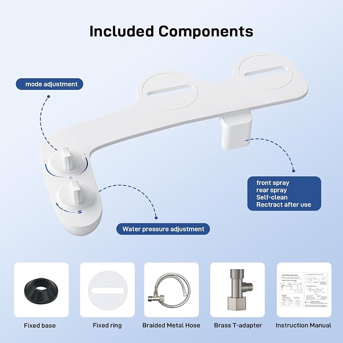 GarveeHome Bidet Attachment for Toilet, Dual Self-Cleaning Nozzles with Rear and Feminine Wash, Adjustable Spray Pressure, Easy Installation Hygienic Bathroom Accessory,White