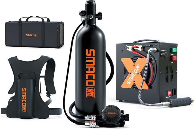 SMACO Mini Scuba Tank 1.9L Capacity Diving Oxygen Tank for Underwater Breathing Reusable Small Scuba Tank Kit with Portable Bag Scuba Cylinder for Underwater Entertainment/Diving Work