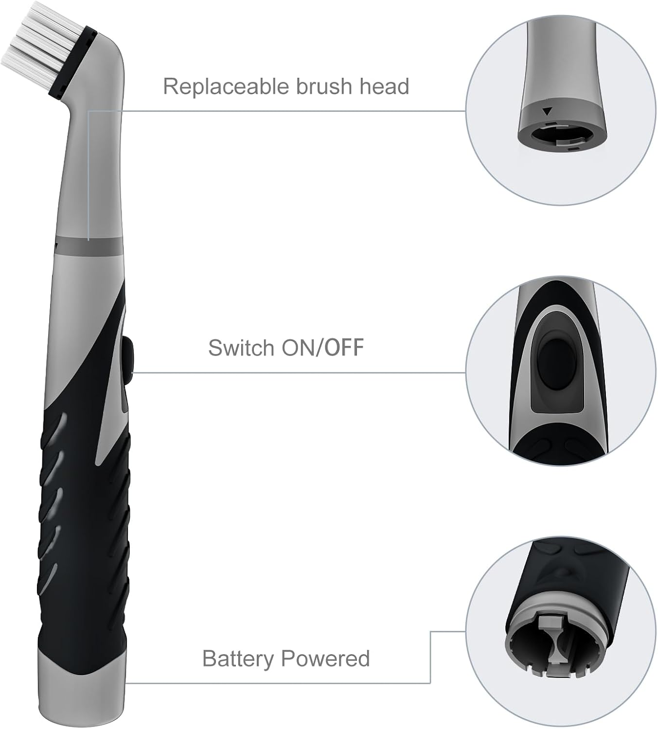 SOARING Electric Cleaning Brush with 4 in 1 Multiple Brush Heads,Indoor Household Cordless Motorized Brush for Bathroom Toilet Kitchen Tile Crevice(Black)