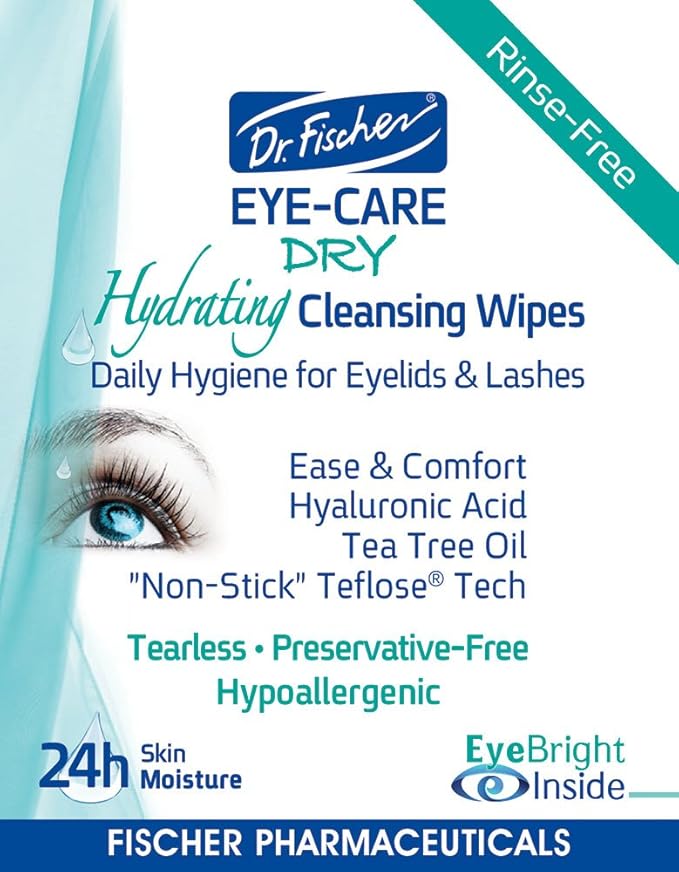 Dr. Fischer Tea Tree Eyelid Wipes for Dry Eyes - Gentle Eye Wipes for Everyday Eye Conditions and Hypoallergenic Makeup Remover (60 Wipes)