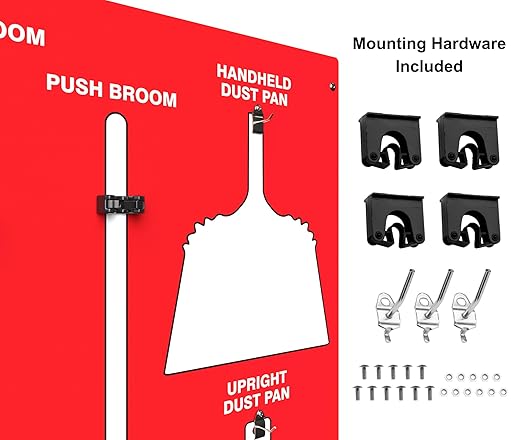 Clean & Sweep 5S Shadow Board/Wall Mount Broom Holder, 68" x 30" Board, 5S Cleaning Station - Board Only, Tools Sold Separately, Made in The USA by AccuformNMC, Red/White, PSB714RDWT