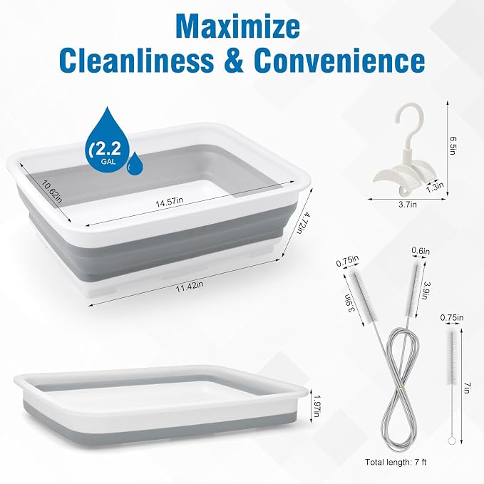 CPAP Cleaning Kit for Hose & Mask, with Collapsible Wash Basin & Hose Hanger, 7ft Cleaning Brush, CPAP Cleaning Supplies with Storage Bag, for 22mm & 15mm Tube