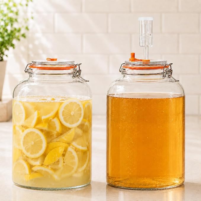 1Pack Fermentation Jar, 2Gallon Wide Mouth Glass Fermenting Kit with Airlocks for Making Sauerkraut, Kimchi, Pickles, Mead, Cider & More