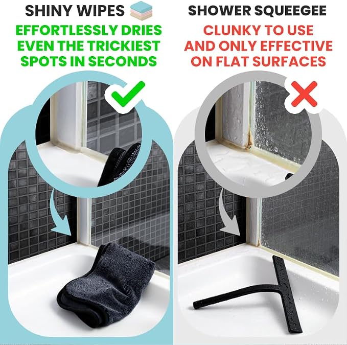 Shiny Wipes XL Drying Towel, the Original, Ultra Absorbent Twisted-Loop Design, Streak-Free Drying Towel, Shiny Wipes Shower Cleaning Cloths (4 Towel)