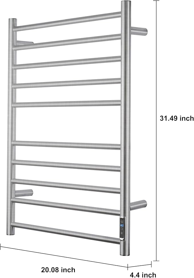 Heated Towel Racks for Bathroom, Wall Mounted Electric Towel Warmer Racks with Timer & Temperature Control, 10 Bar Stainless Steel Towel Heater for Bathroom, Brushed Silver, Plug-in