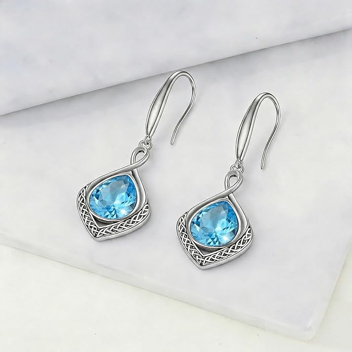 PELOVNY Celtic Knot Filigree Earrings for Women 925 Sterling Silver Moss Agate/Birthstone Infinity Earrings Birthday Christmas Jewelry Gifts for Mom Daughter Wife Sister