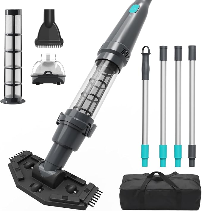 Handheld Pool Vacuum for Above Ground Pool, Cleans Hot Tubs,20 Gallons/Min Powerful Suction & Lightweight,90 Mins Running Time, Comes with Storage Bag, Ideal for Cleaning Debris and Sand,Black