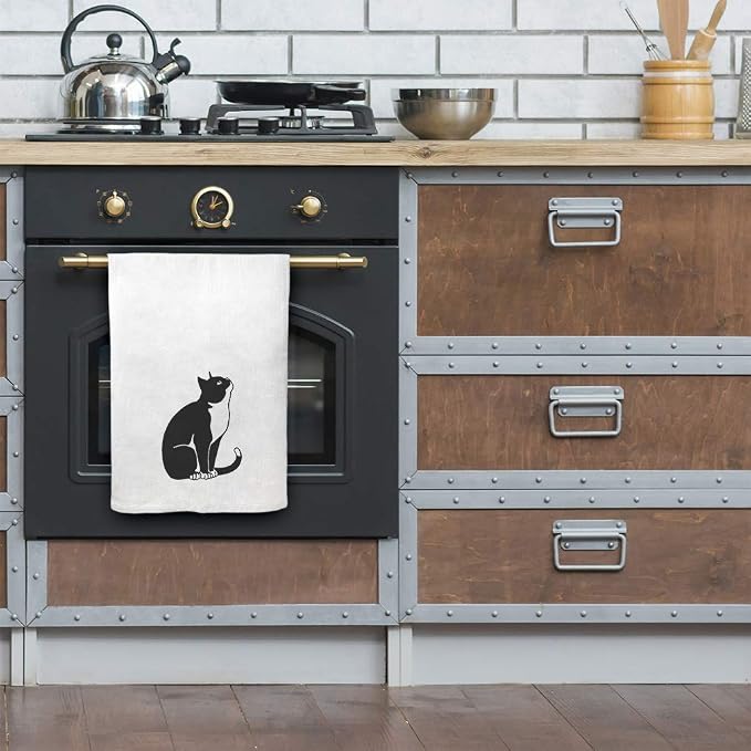 Style In Print Custom Decor Flour Kitchen Towels Tuxedo Cat Black White B Pets Cats Cleaning Supplies Dish Towels Personalized Text Here