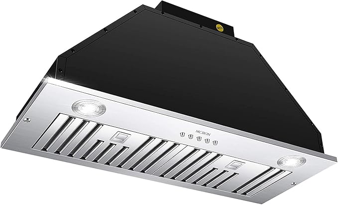 MCBON Ducted/Ductless Convertible 36" Range Hood, 600 CFM - Black Tool-Free Insert, Stainless Finish, IE71-BLACK-36