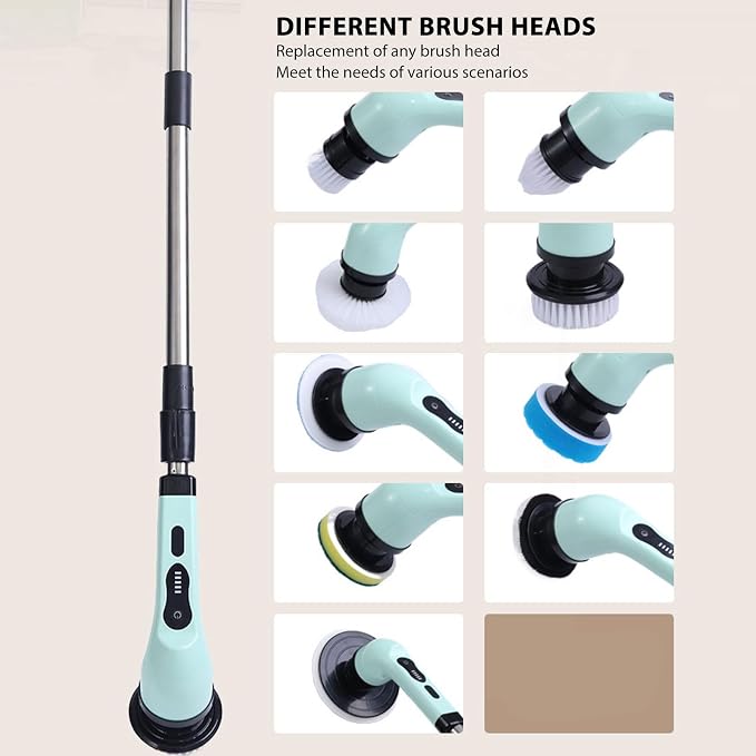 Electric Spin Scrubber, Powerful Handheld Rotating Cleaner Brush with Adjustable Extension Handle for Kitchen Bathroom White