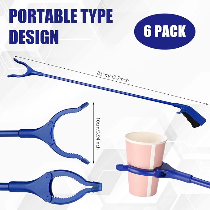 Norme 6 Pcs 32" Trash Grabber Reacher Tool for Elderly Long Handle Litter Picker Upper Lightweight Handy Aid Nonslip Trash Claw Grabber for Sanitation Workers Home Garden Arm Extension
